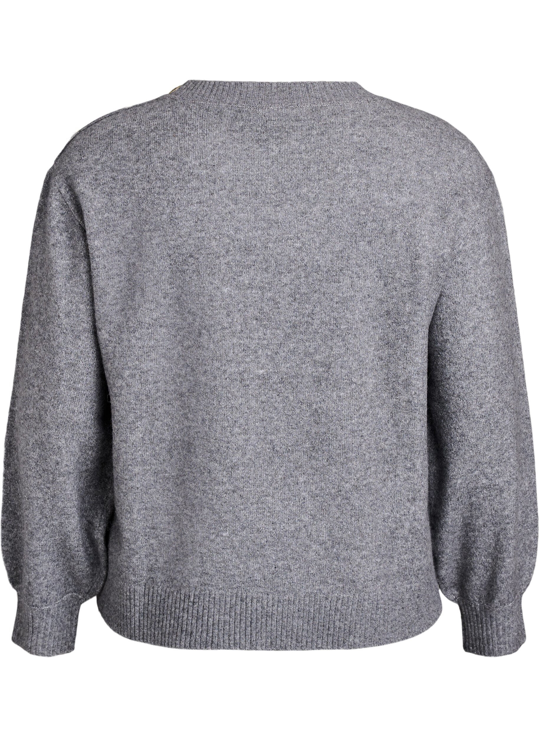 Zizzi Strickbluse mit Knopfleiste, Grau, Packshot image number 1