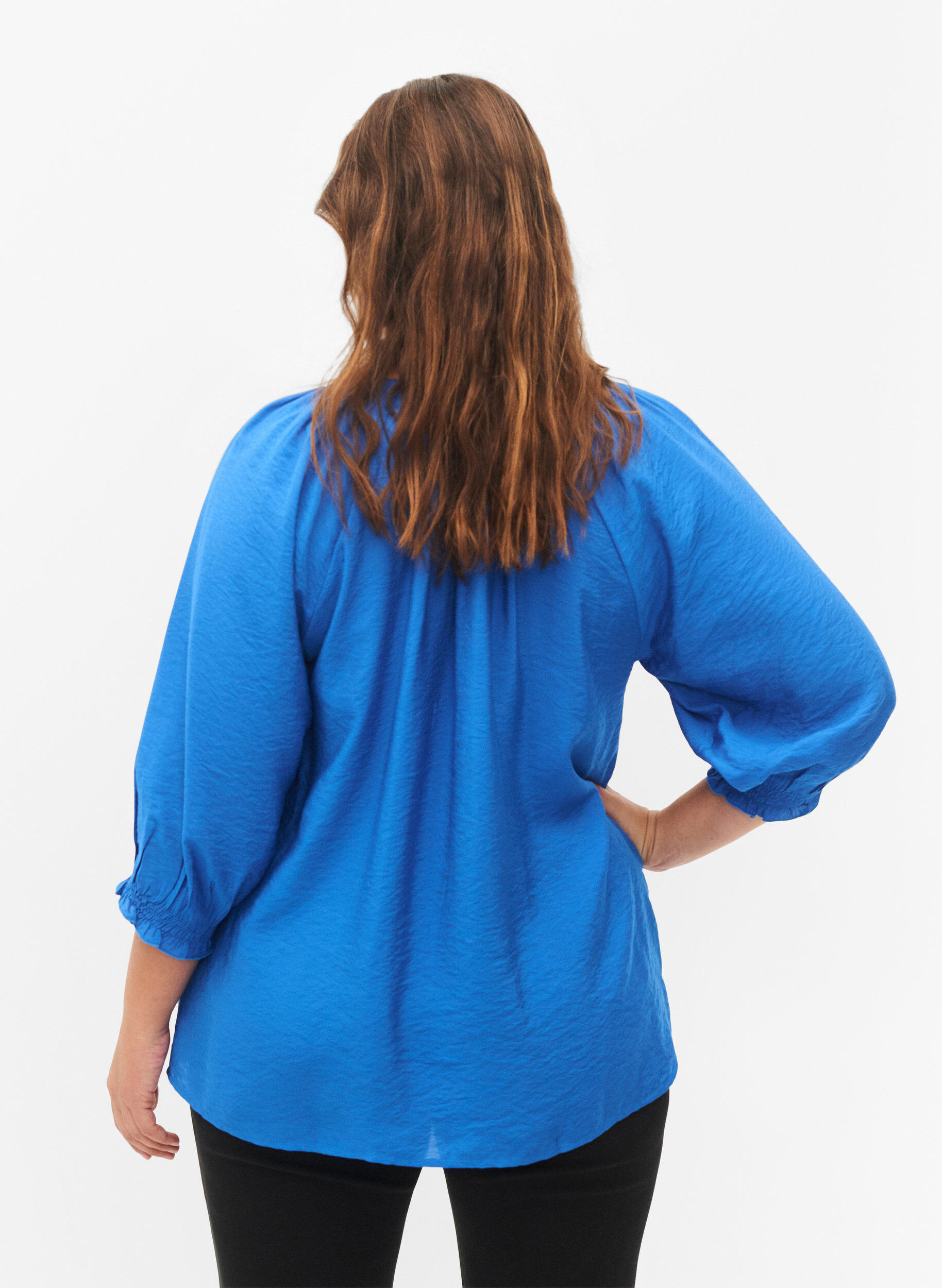 Zizzi A-f&ouml;rmige Viskosebluse mit 3/4 &Auml;rmeln, Strong Blue, Model image number 1
