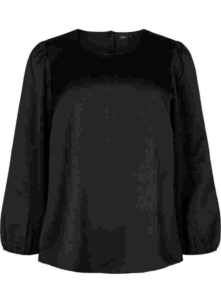 Langärmelige Bluse mit Rundhalsausschnitt, Black, Packshot image number 0