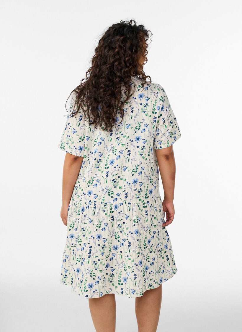 Kurzes A-Linien-Kleid aus Baumwollmusselin, Beige, Model image number 2