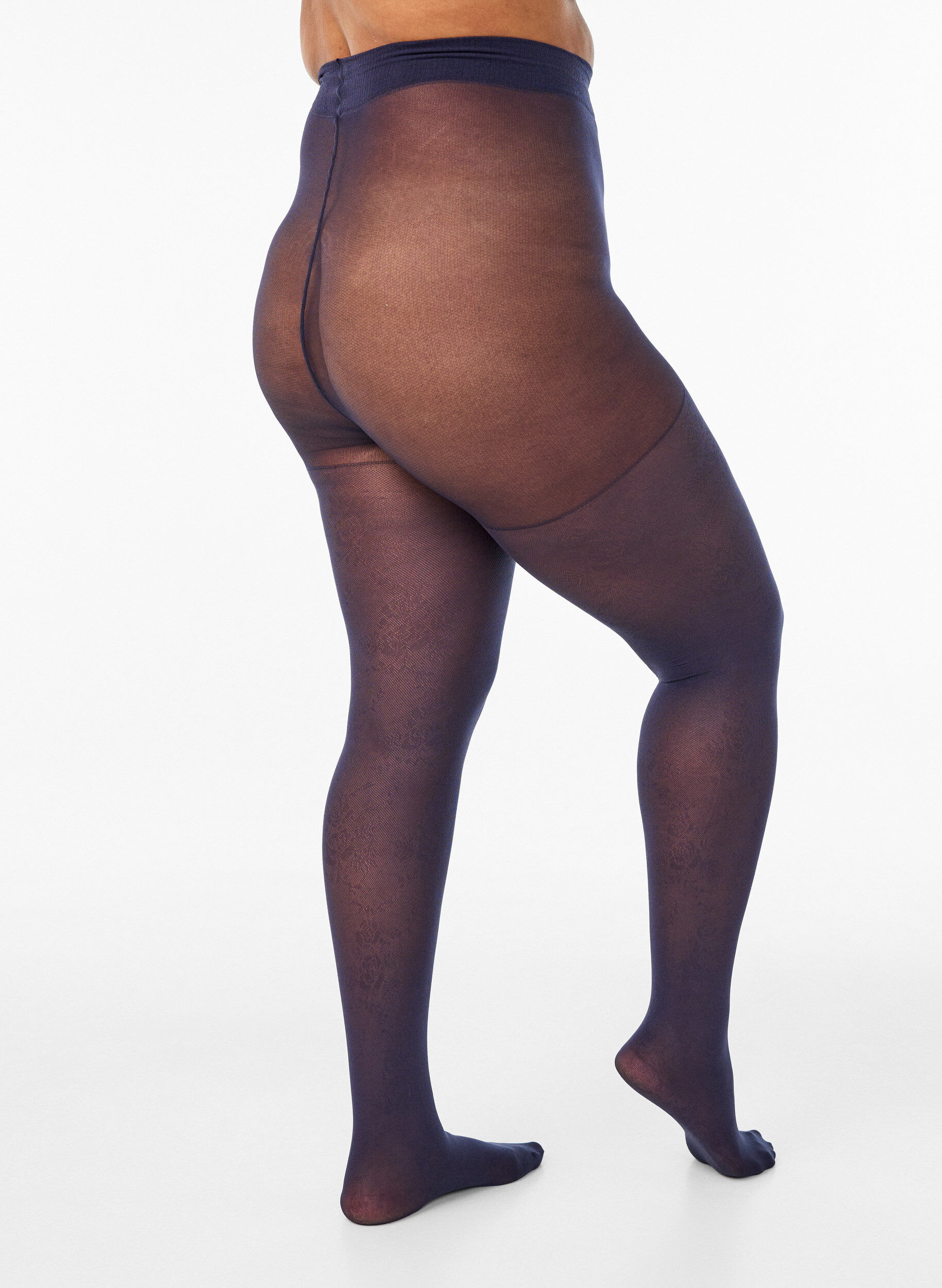 Zizzi30-Den-Strumpfhose mit gebl&uuml;mtem Muster, Blau, Model image number 3