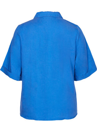 Kurzärmelige Hemdbluse mit Brusttaschen, Dazzling Blue, Packshot image number 1