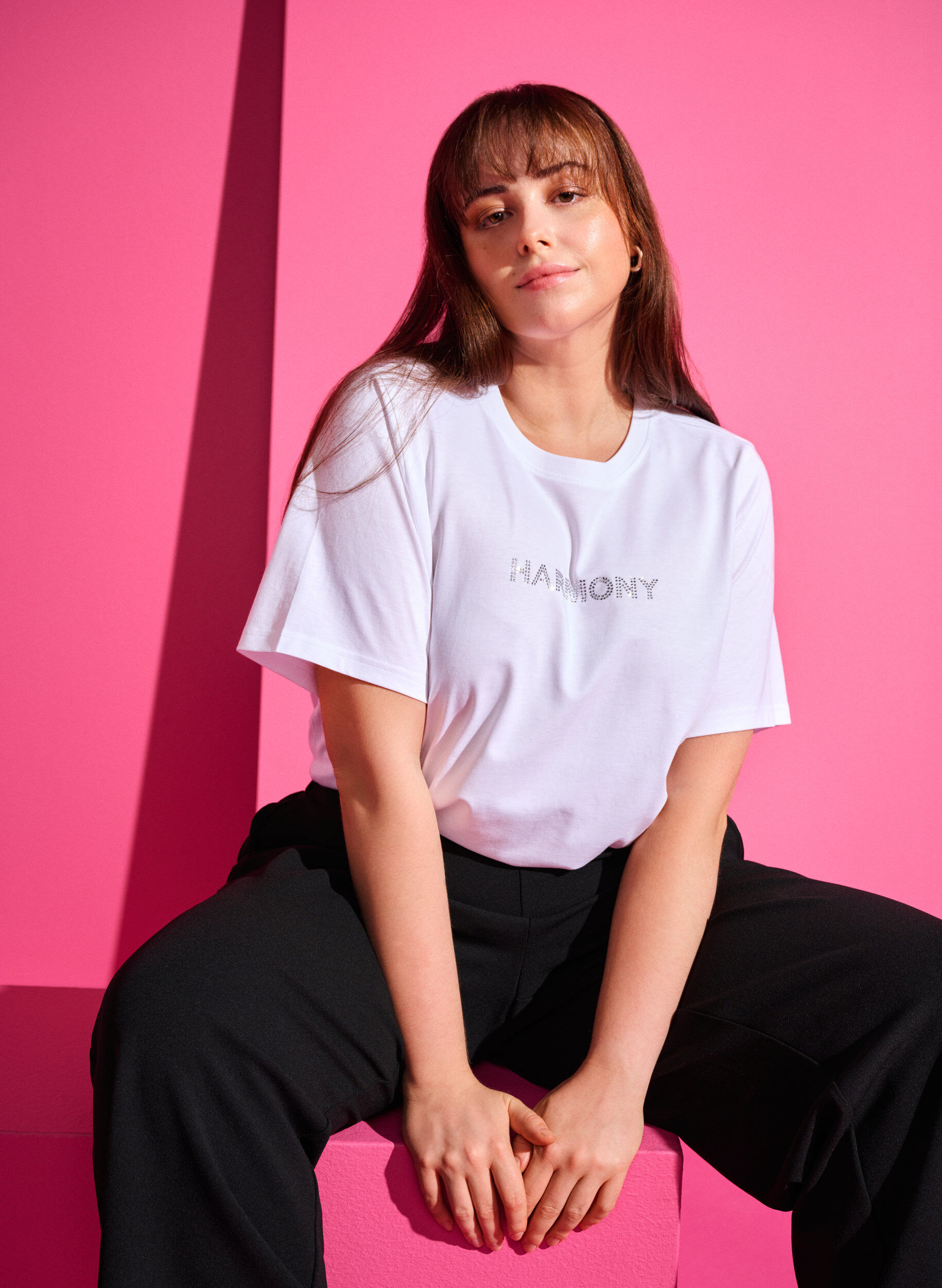 Zizzi T-Shirt aus Bio-Baumwolle mit Text, White HARMONY, Image image number 0