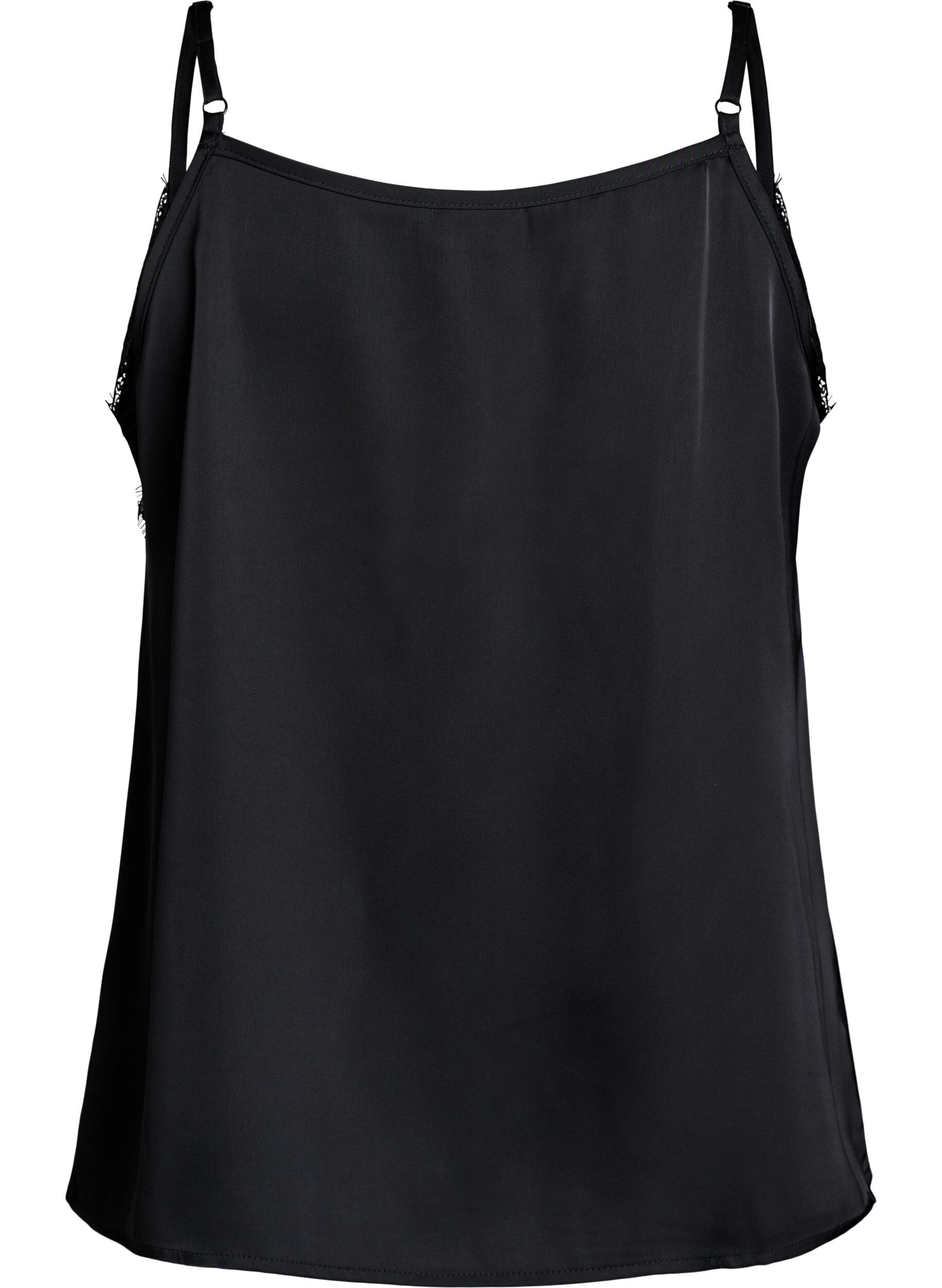 Zizzi Tr&auml;gertop aus Satin mit Spitze, Schwarz, Packshot image number 1