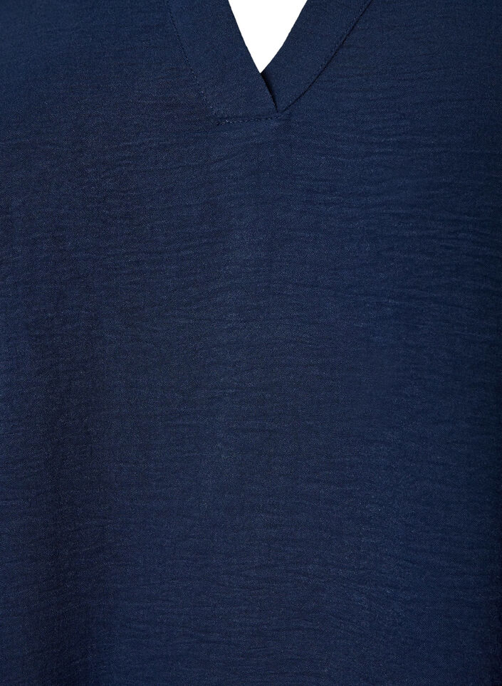 Bluse mit Smockb&uuml;ndchen und V-Ausschnitt, Blau, Packshot image number 2