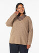 Strickbluse mit V-Ausschnitt und Raglan&auml;rmeln, Braun, Model image number 0