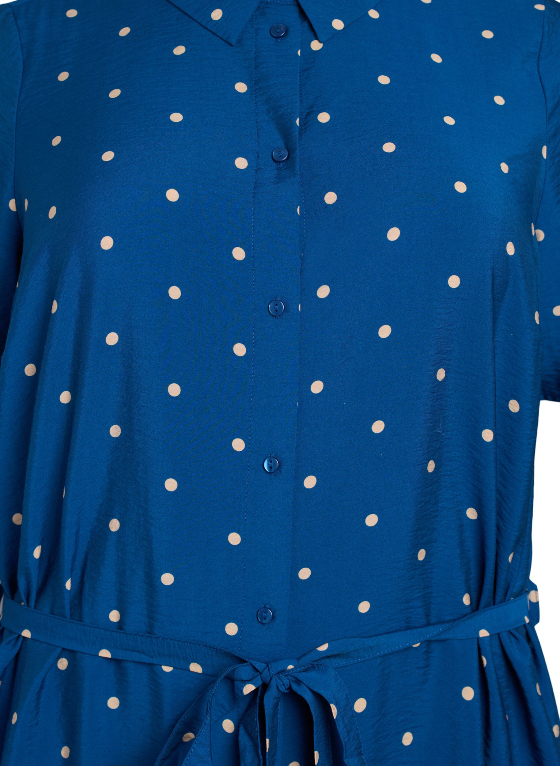 Zizzi Midikleid aus Hemd mit Polka Dots, Blau, Packshot image number 2