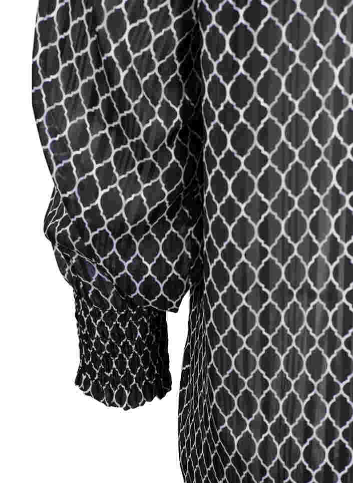 Bedruckte Bluse mit Smock und V-Ausschnitt, Black Graphic Stripe, Packshot image number 3