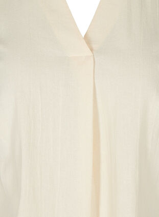 Kurzarm Baumwollbluse mit V-Ausschnitt und Kragen, Mother Of Pearl, Packshot image number 2