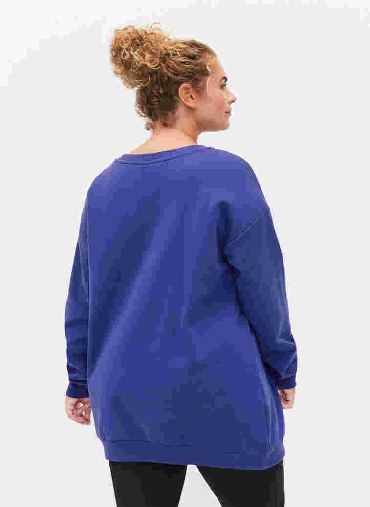 Sweatshirt aus Baumwolle mit Print, Deep Blue, Model image number 1