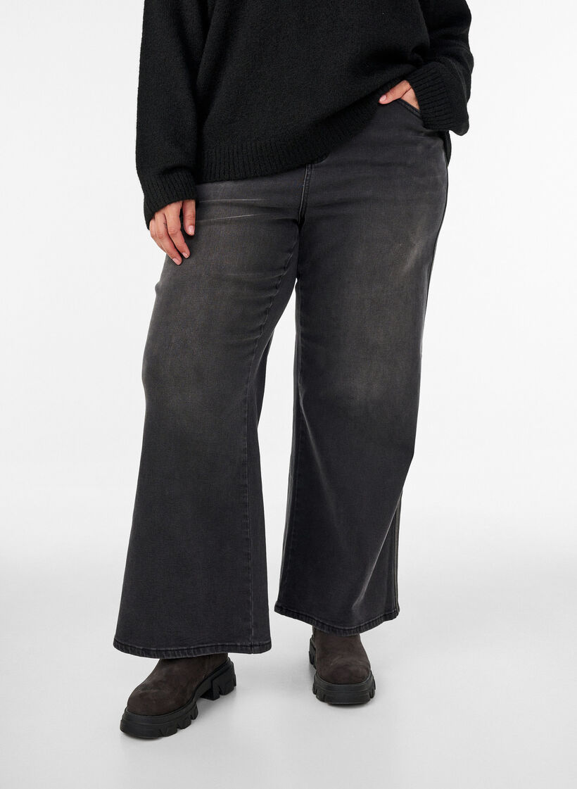 Jeans in weiter Passform mit vertikalen Denimdetails, Grau, Model image number 3