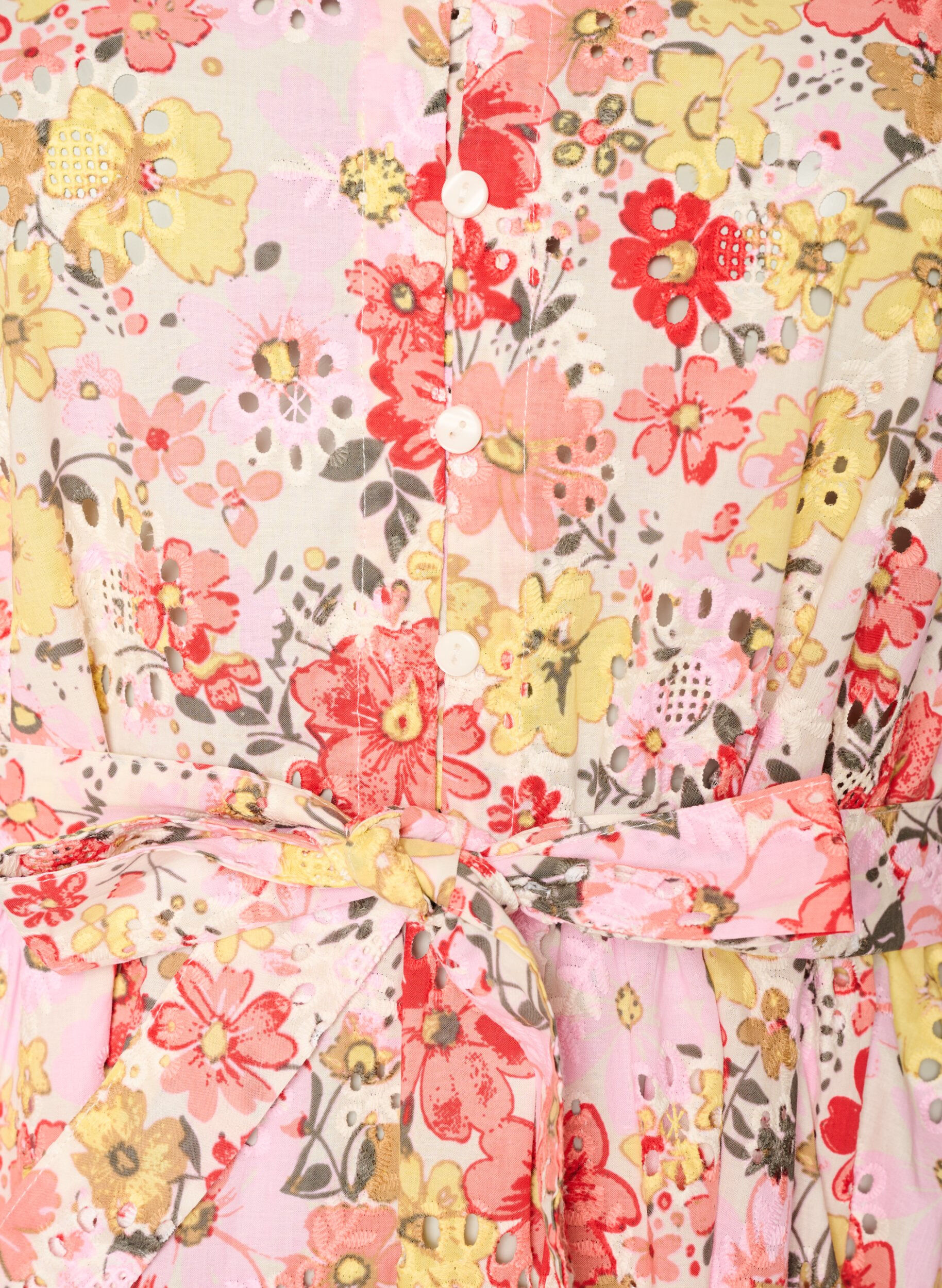 ZizziGebl&uuml;mtes Midikleid mit Lochstickerei und Bindeg&uuml;rtel, Rot, Packshot image number 2