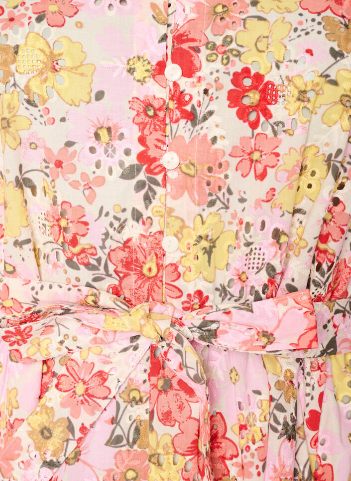 Gebl&uuml;mtes Midikleid mit Lochstickerei und Bindeg&uuml;rtel, Rot, Packshot image number 2