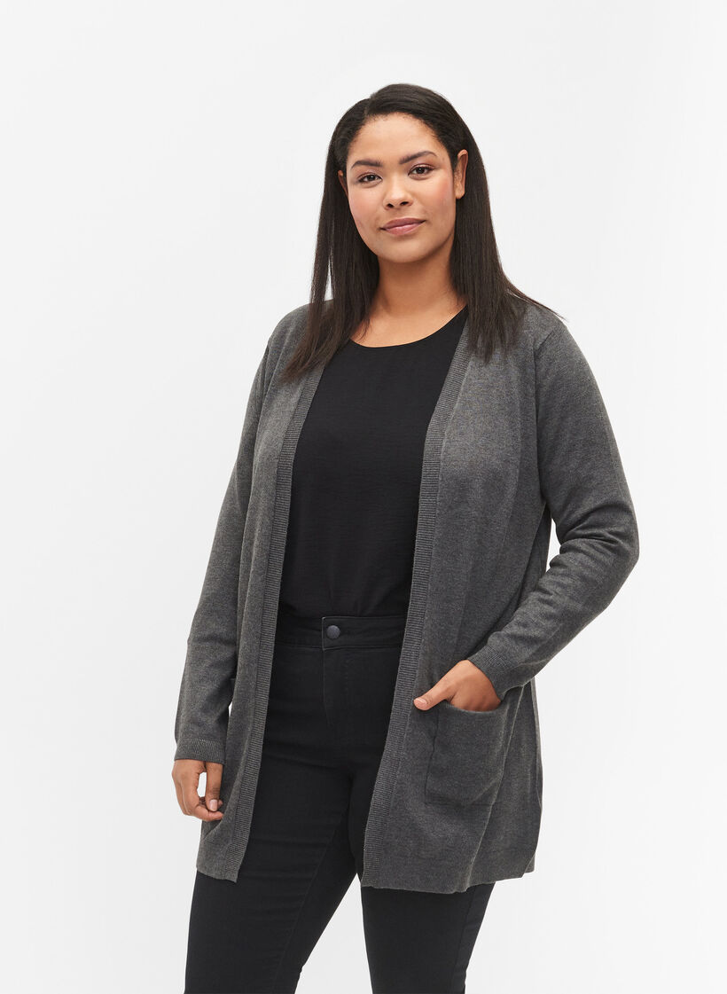 Lange Strickjacke aus Viskose-Mischung, Grau, Model image number 0