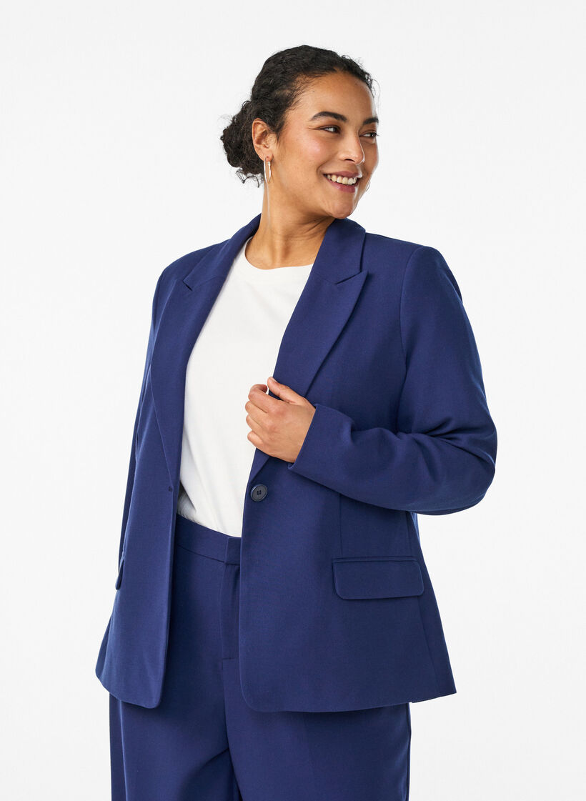 Klassischer Blazer mit Ein-Knopf-Verschluss und Taschen, Blau, Model image number 0