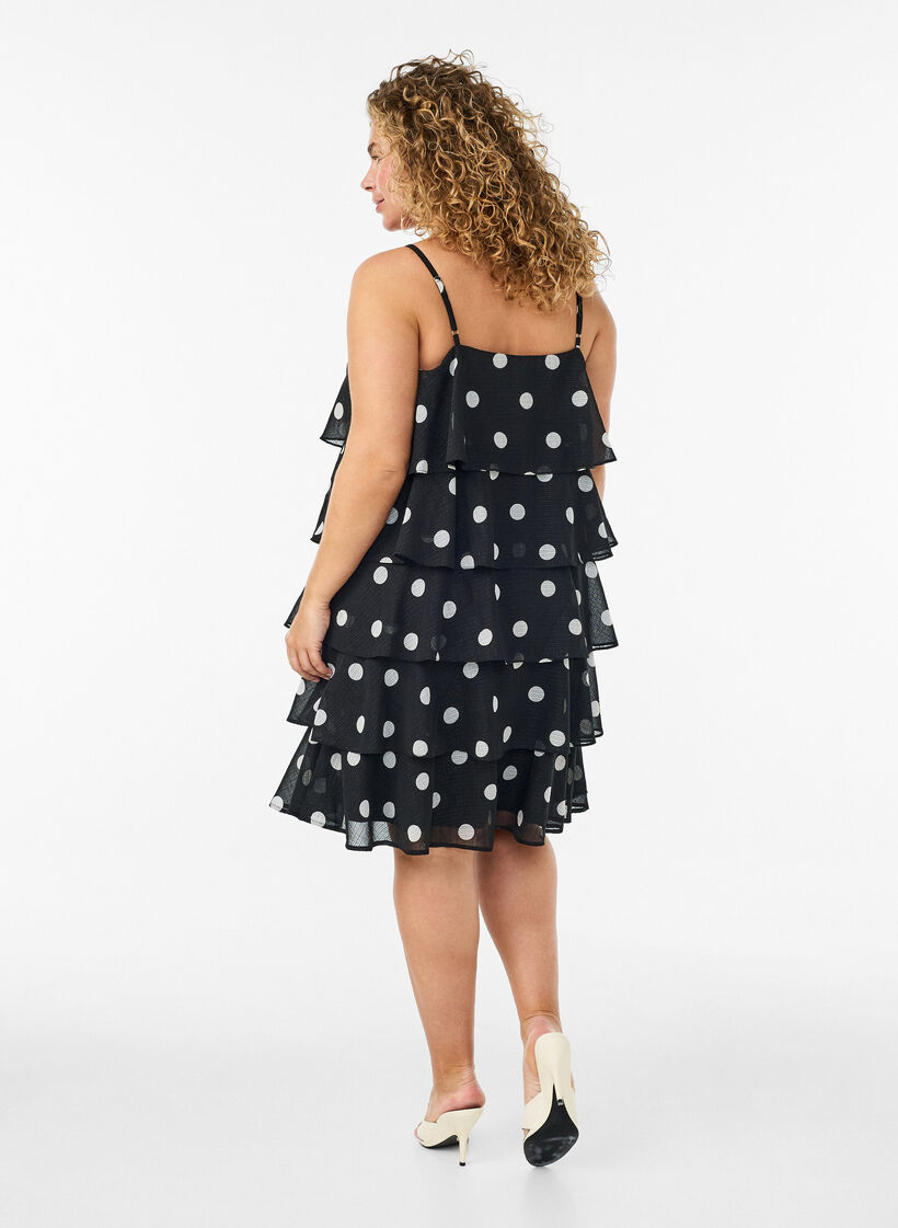 Lagenkleid mit R&uuml;schen und Spaghettitr&auml;gern, Schwarz, Model image number 2