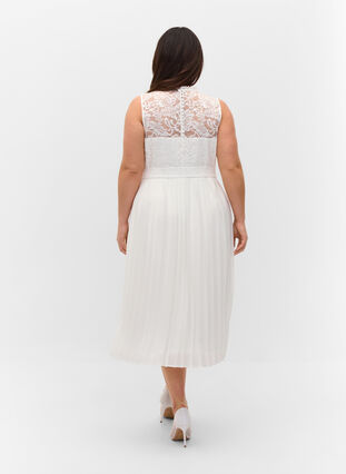 Ärmelloses Kleid mit Spitze und Falten, Star White, Model image number 1