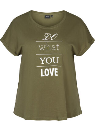 Kurzarm T-Shirt aus Baumwolle mit Print, Ivy green w. Love, Packshot image number 0