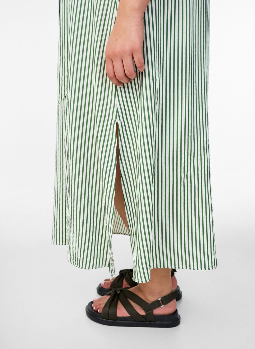 Kn&ouml;chellanges Hemdblusenkleid mit Bindeg&uuml;rtel und Streifen, Gr&uuml;n, Model image number 2