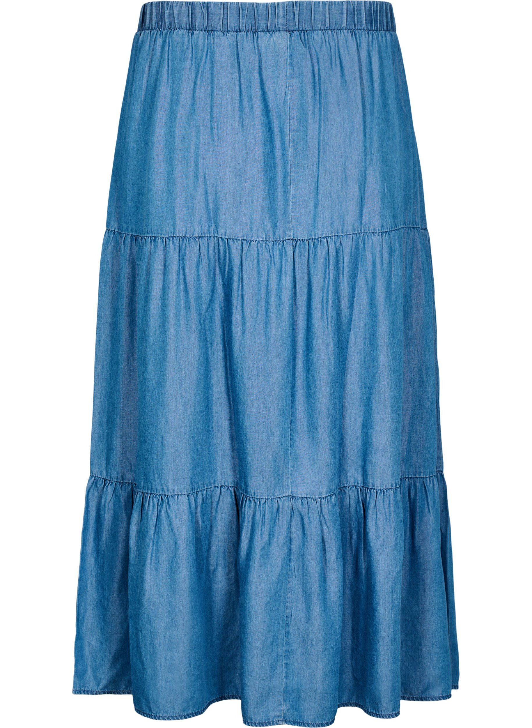 ZizziMaxirock aus Denim mit R&uuml;schen, Blau, Packshot image number 1