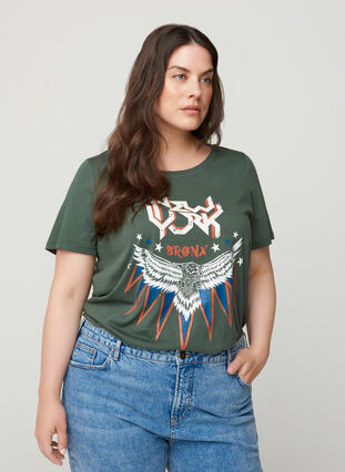 Kurzarm T-Shirt mit Print, Green w. Eagle , Model image number 0
