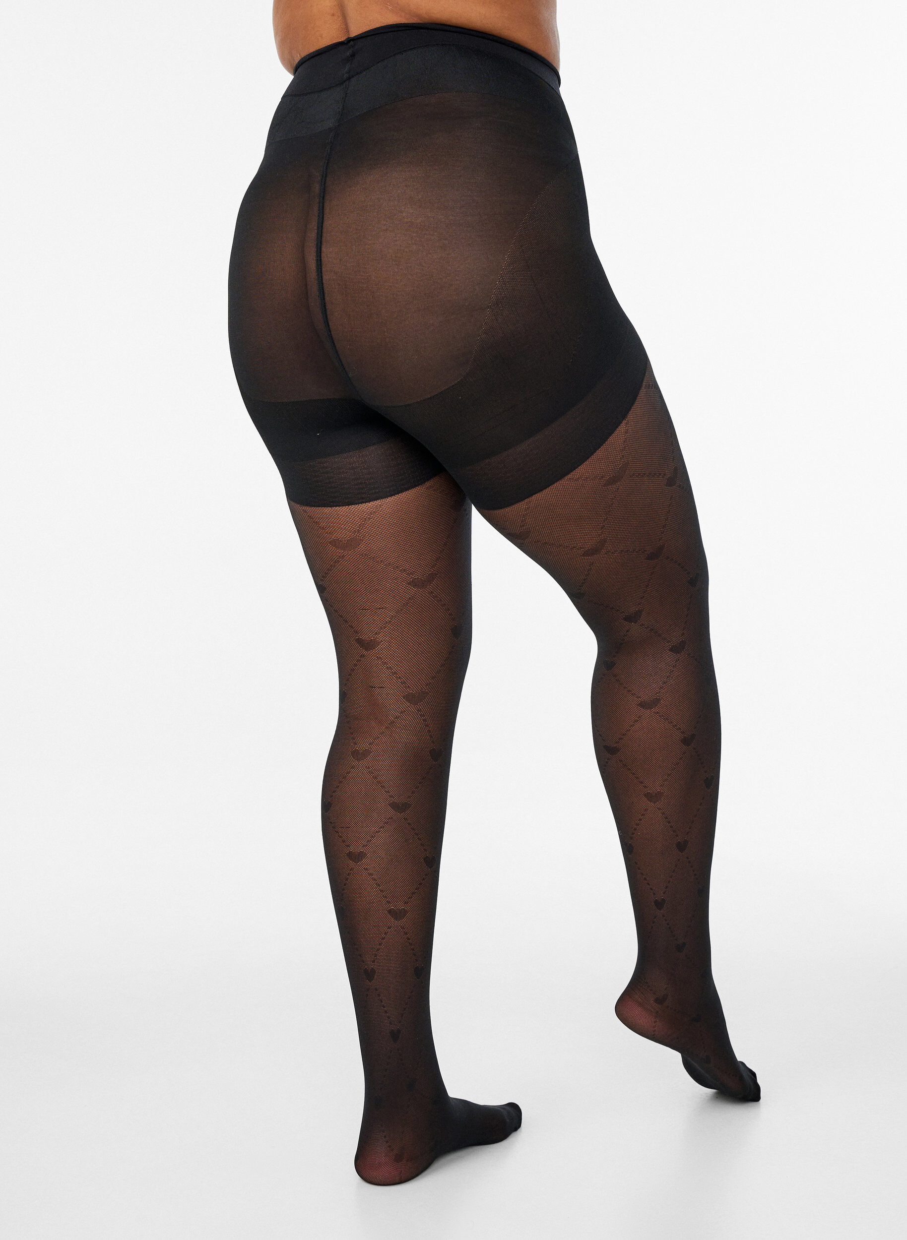ZizziPush-up-Strumpfhose 50 den mit Herzmuster, Schwarz, Model image number 1