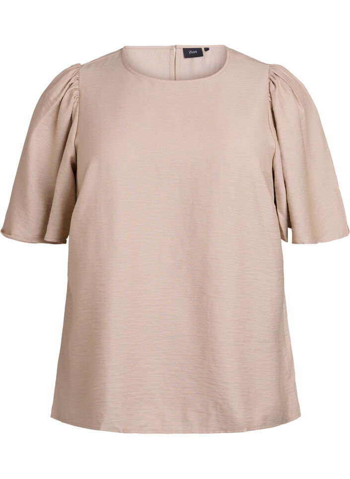 Bluse mit kurzen, weiten Ärmeln, Beige, Packshot image number 0
