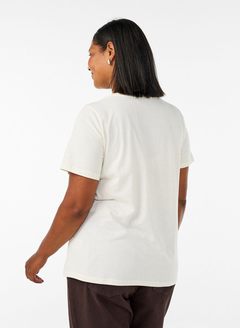 T-Shirt aus Baumwolle mit Print, Vanille, Model image number 2
