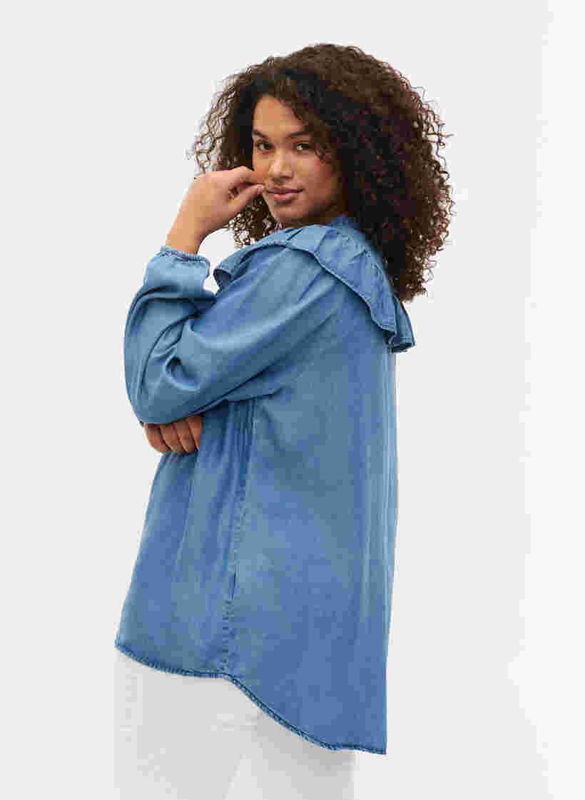 Langarm Hemd mit Rüschen aus Lyocell (TENCEL™), Blue denim, Model image number 2