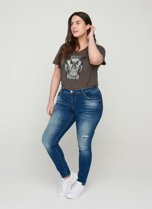 Extra Slim Fit Sanna Jeans mit regulärer Taille, Dark blue denim, Model image number 0