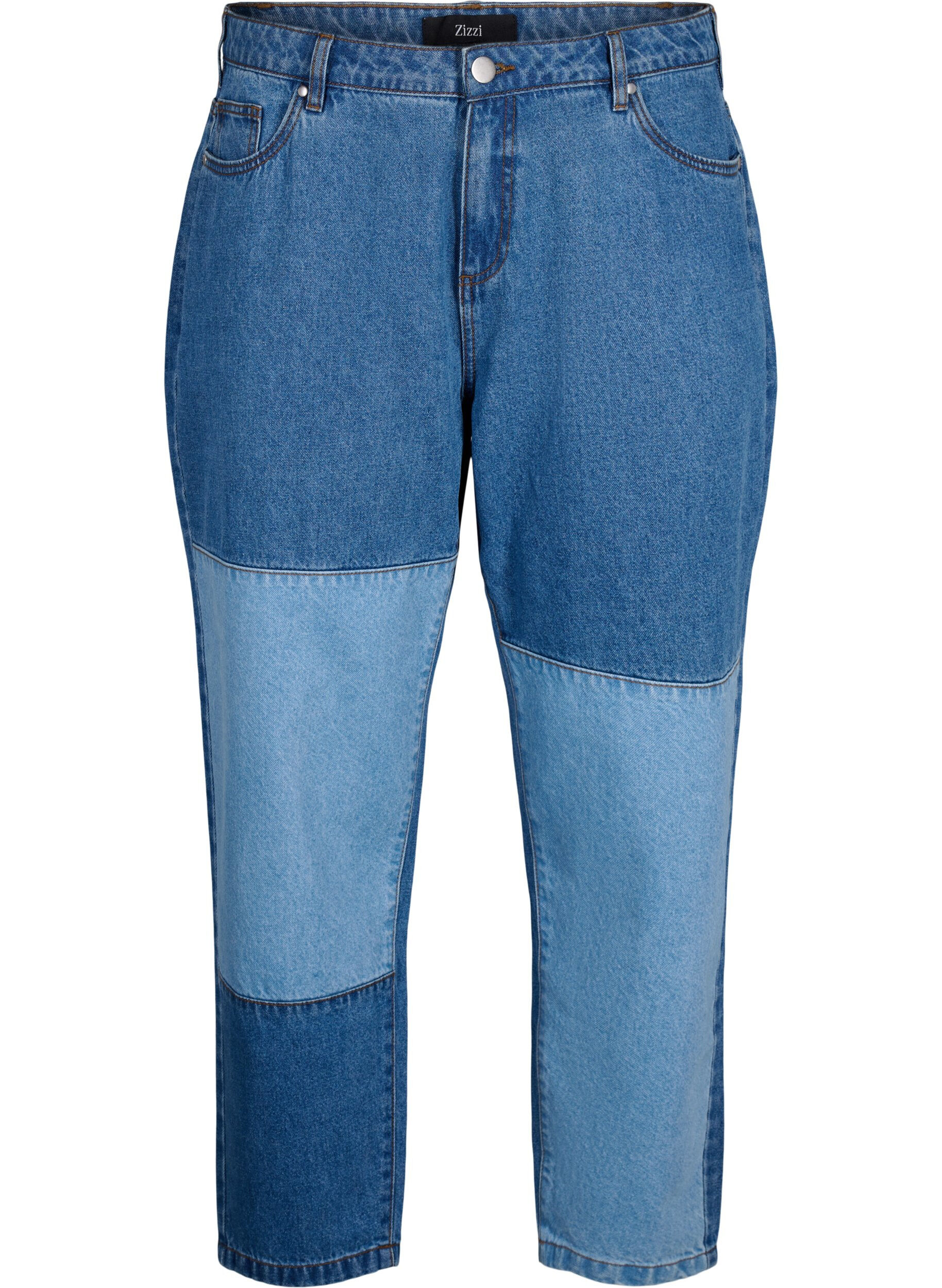 Zizzi Mille Mom-Fit-Jeans im Color-Blocking-Design mit hoher Taille, Light Blue Denim, Packshot image number 0
