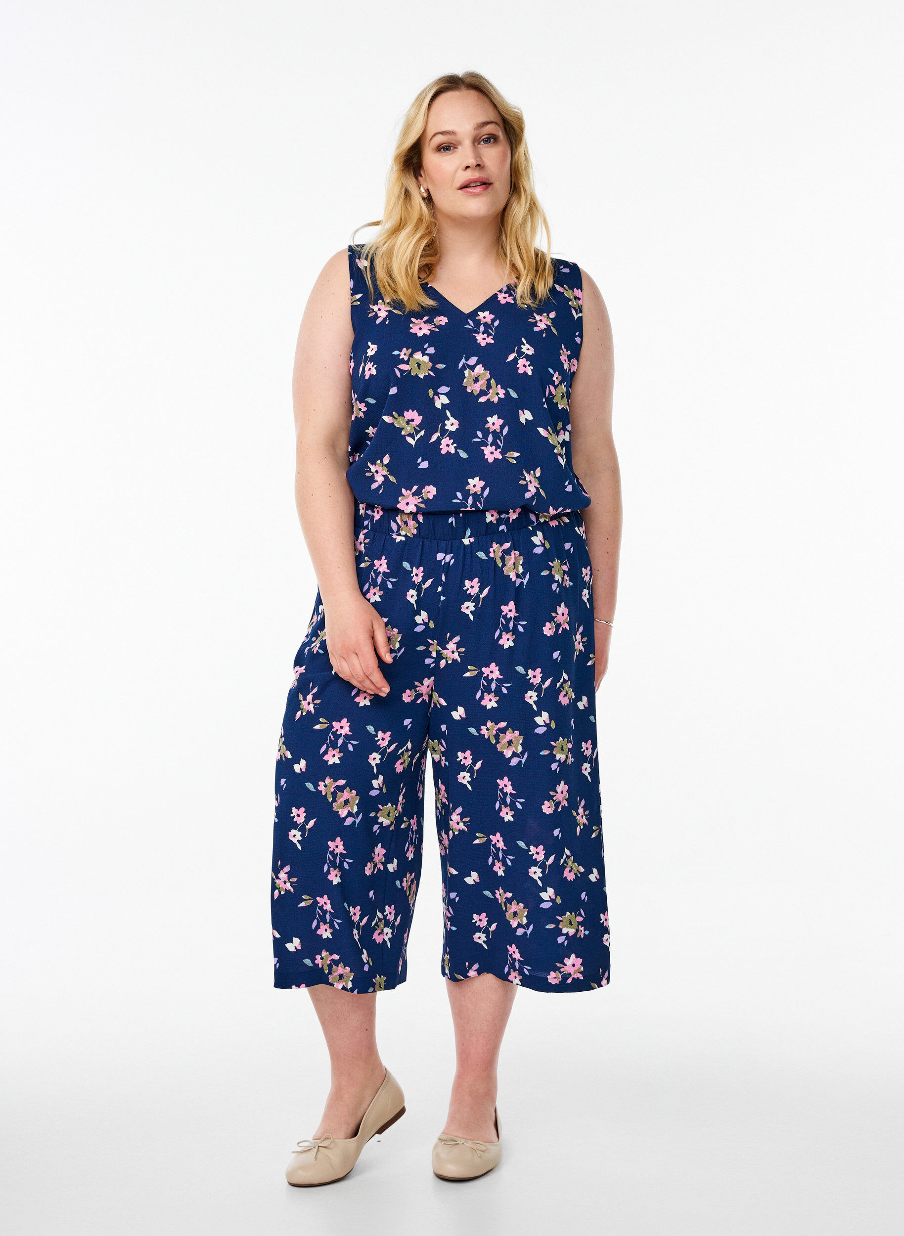 Zizzi Culotte-Hose mit Print, Blau, Model image number 0