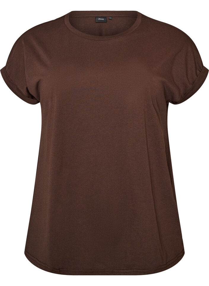 Kurz&auml;rmeliges T-Shirt aus einer Baumwollmischung, Braun, Packshot image number 0