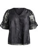 Partybluse in Organza-Optik mit Ton-in-Ton-Muster, Schwarz, Packshot image number 0