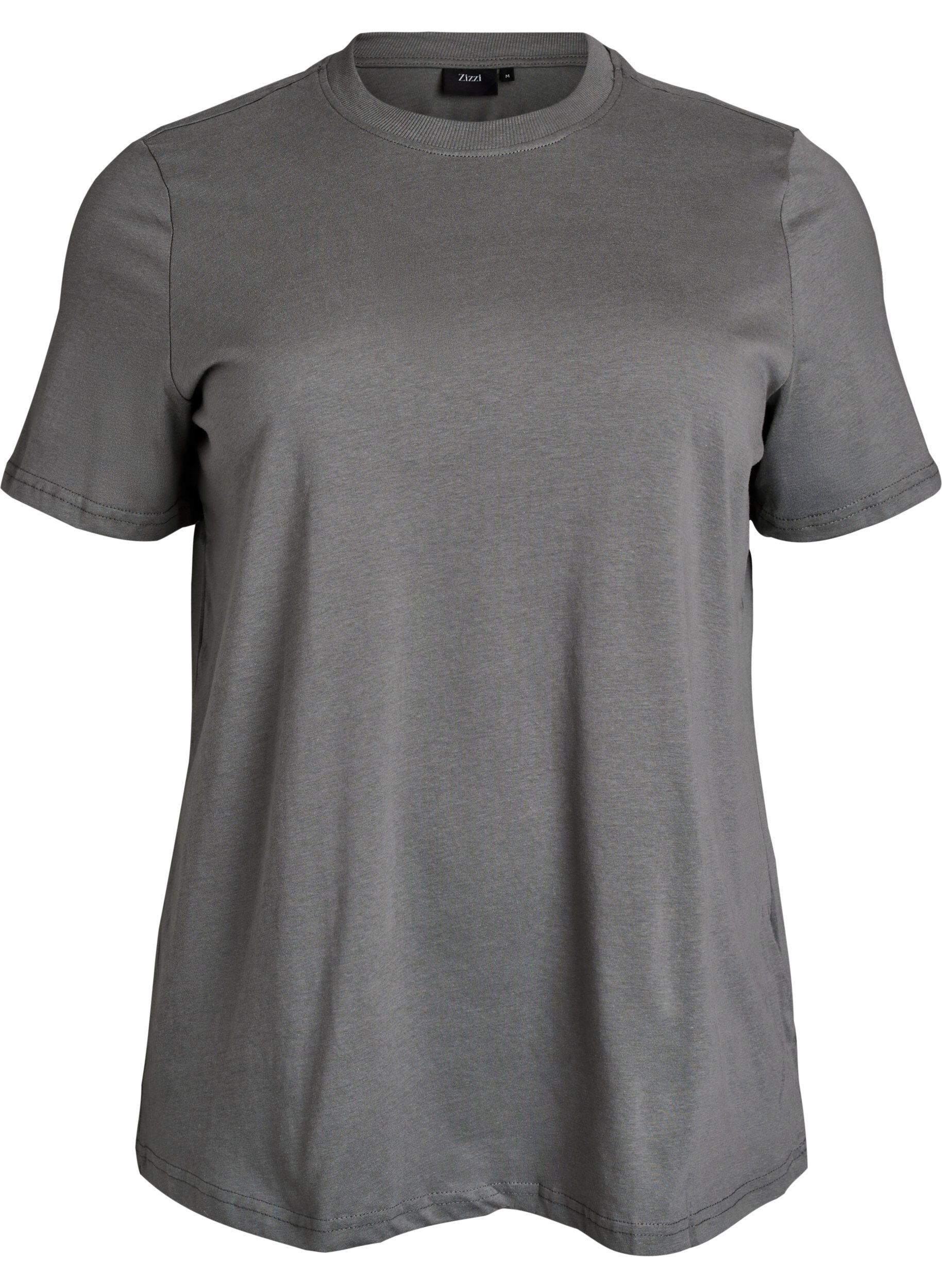 ZizziBasic-T-Shirt aus Baumwolle mit Rundhalsausschnitt., Grau, Packshot image number 0