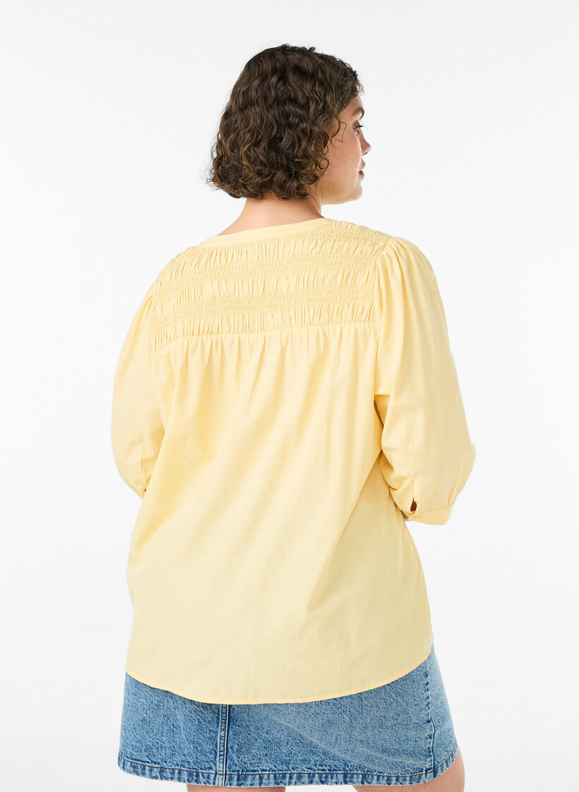 Bluse mit Smock und 3/4-&Auml;rmeln, Gelb, Model image number 2