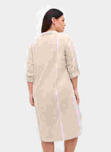 Kleid mit V-Ausschnitt und Kragen, White Taupe Stripe, Model image number 1