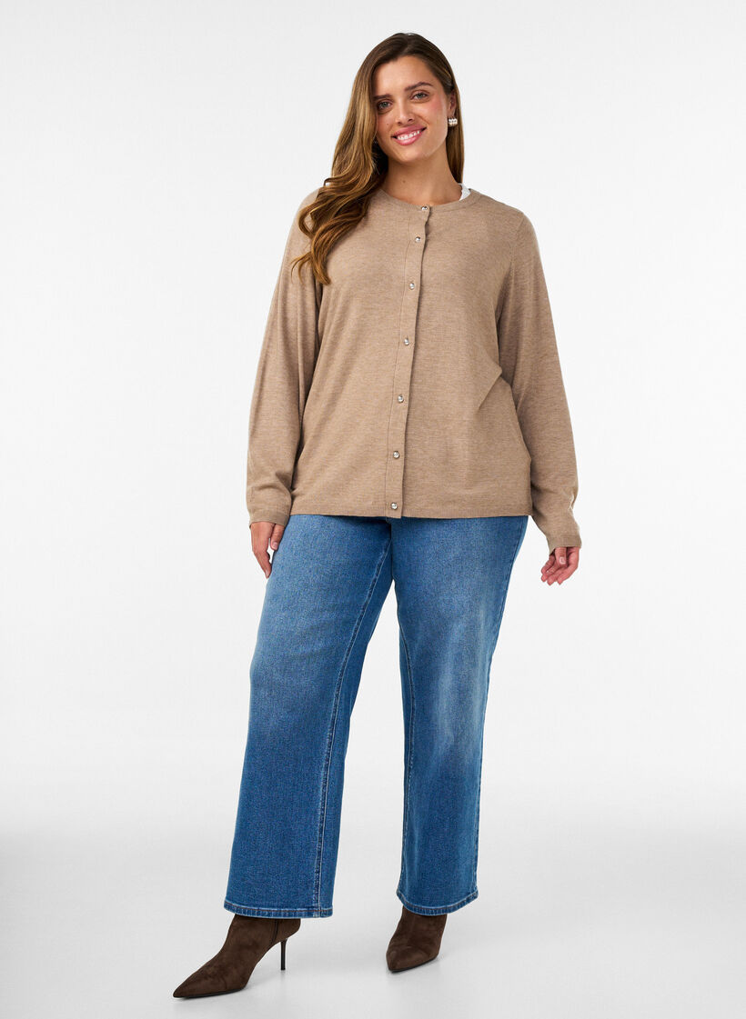 Cardigan mit runden Kn&ouml;pfen, Beige, Model image number 1