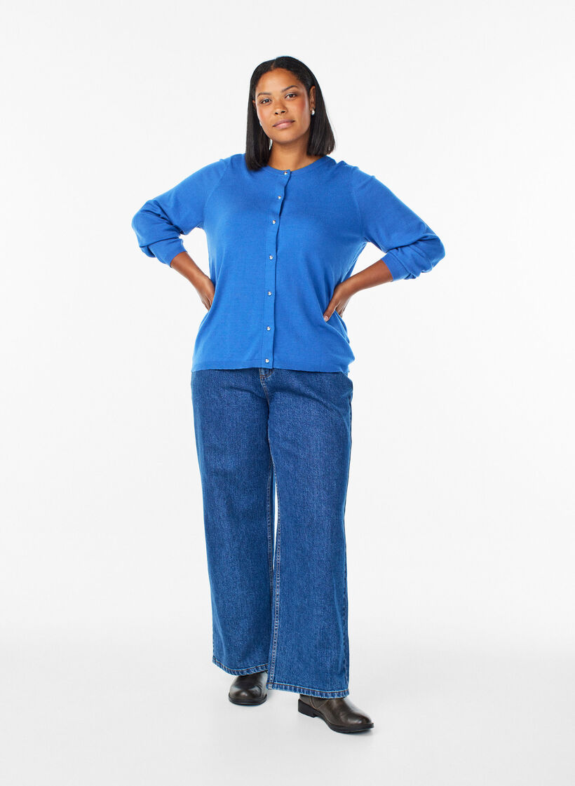 Cardigan mit runden Kn&ouml;pfen, Blau, Model image number 1