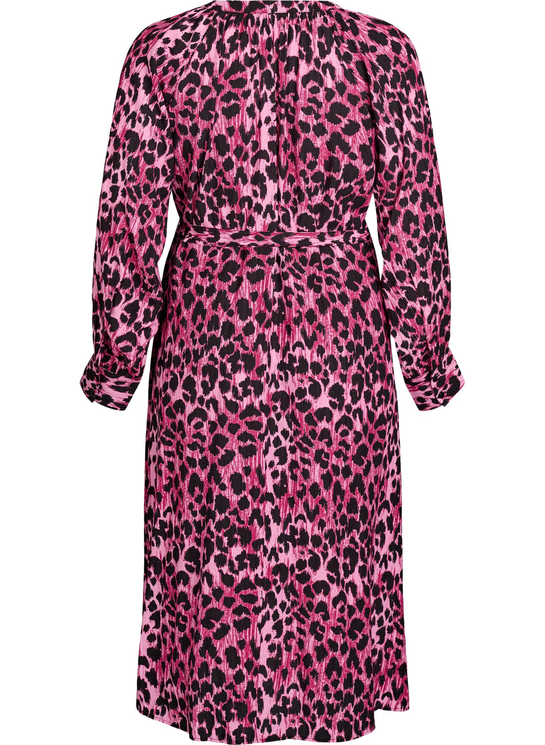 Zizzi Midikleid mit Knopfleiste und Bindeg&uuml;rtel, Pink, Packshot image number 1