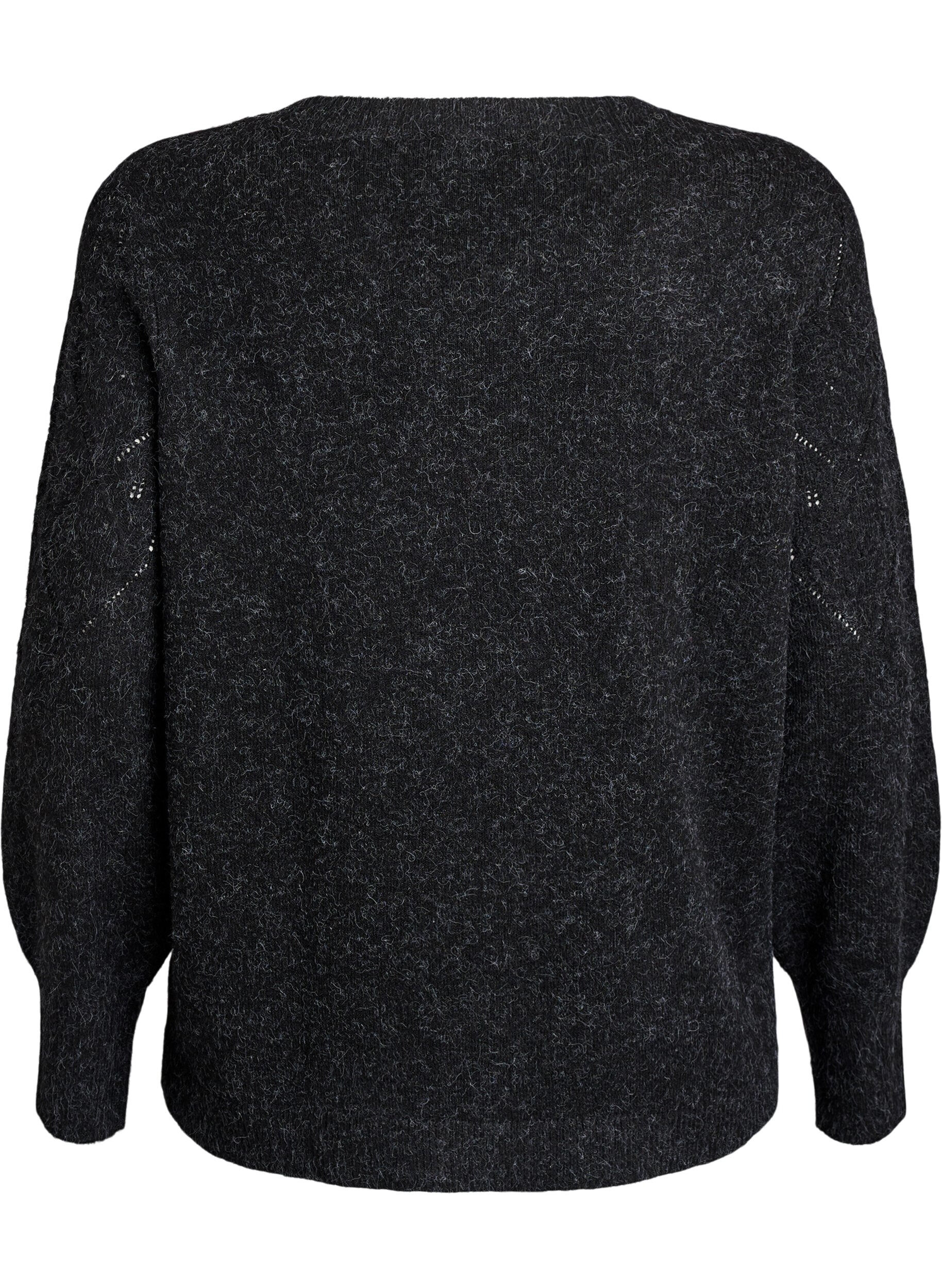 Zizzi Stricktop mit Lochmuster und Ballon&auml;rmeln, Grau, Packshot image number 1