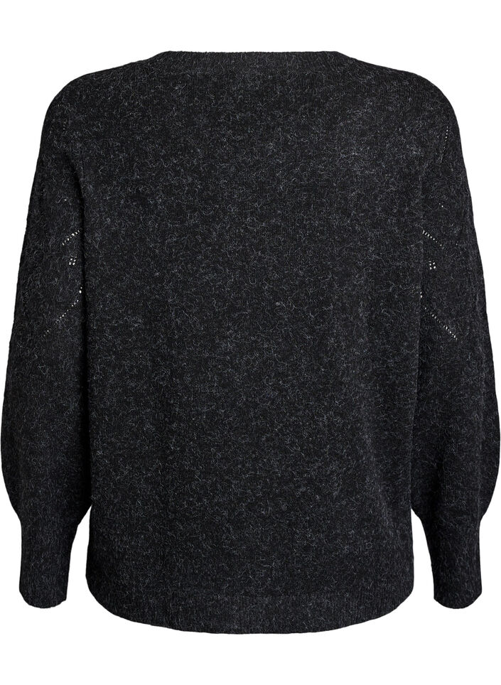 Stricktop mit Lochmuster und Ballonärmeln, Grau, Packshot image number 1