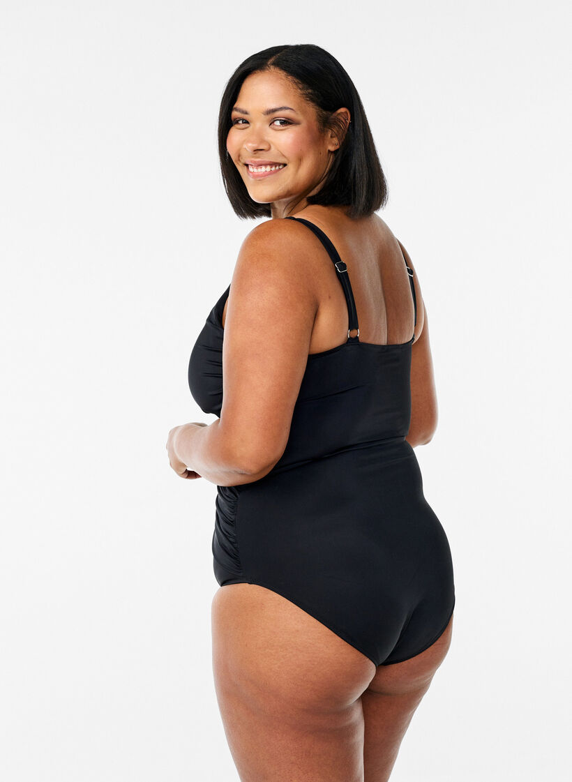Badeanzug mit gekreuztem Raffungselement, Schwarz, Model image number 1