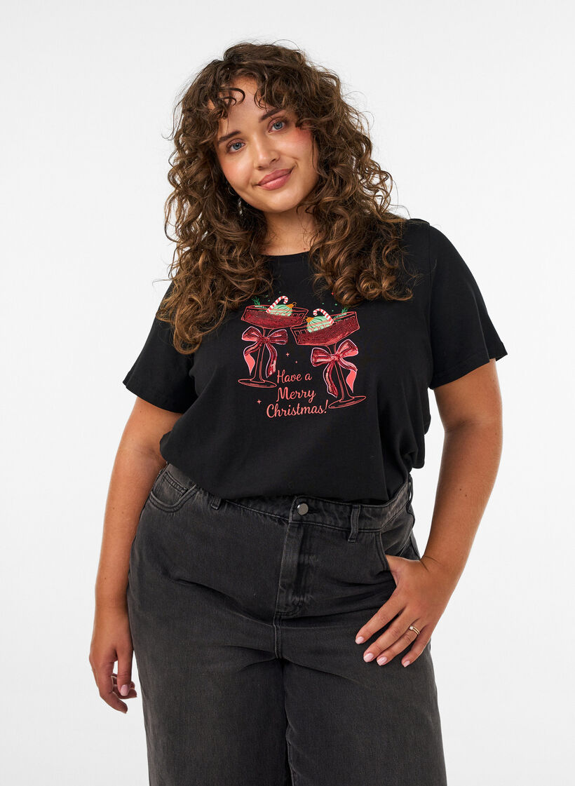 Weihnachts-T-Shirt aus Bio-Baumwolle, Schwarz, Model image number 0