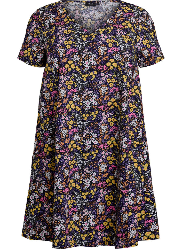 Kurzes A-Linien-Kleid mit floralem Print, Blau, Packshot image number 0