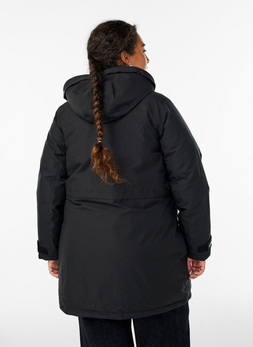 Wasserabweisender Parka mit Kapuze und funktionellen Details, Schwarz, Model image number 2