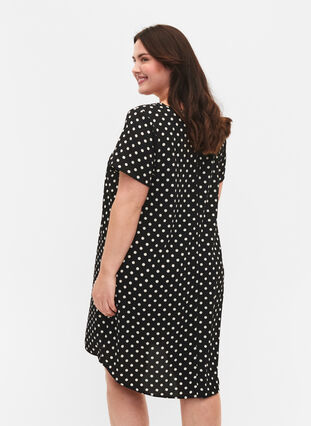 Kleid mit Aufdruck und kurzen Ärmeln, Black w. Dots, Model image number 1