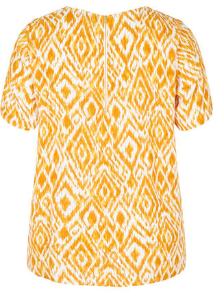 Kurzarm Bluse aus Viskose mit Print, Golden Yellow AOP, Packshot image number 1
