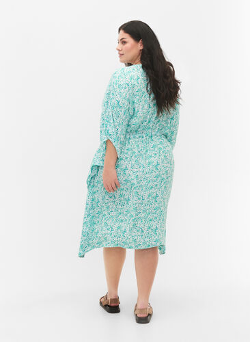Viskose Kaftan Kleid mit Druck, Green Dot, Model image number 1