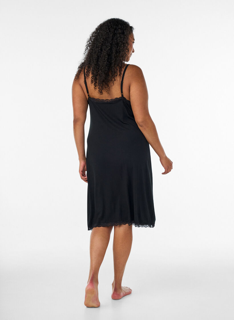 Nachthemd aus Viskose mit Spitze und Schlitzen, Schwarz, Model image number 1
